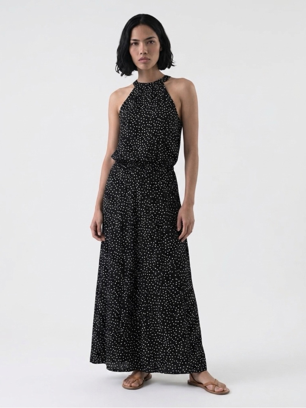 Towne Polka Dot Halter Maxi Dress - Black & White Size M
